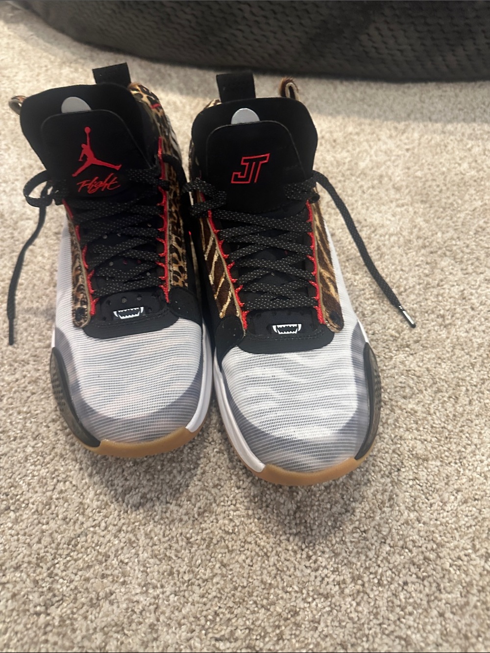 Jordan JT Leopard Accented Basketball Sneakers - Black/Gold/Red